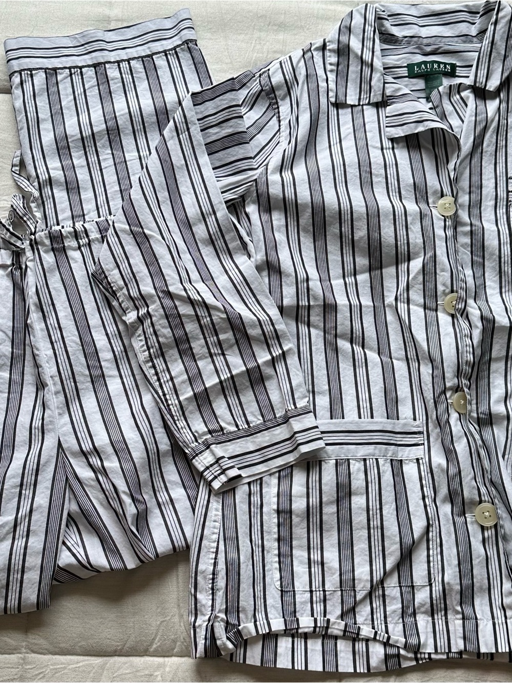 Ralph Lauren Black and White Striped Cotton Pajama Set